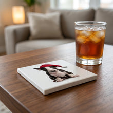 Miniature Bull Terrier Puppy ceramic coasters set of 4, lifestyle
