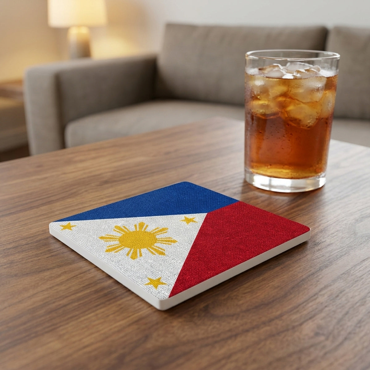 Philippines Flag Pride ceramic coasters set of 4, lifestyle