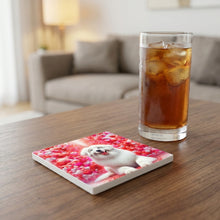 Great Pyrenees ceramic coasters set of 4, lifestyle