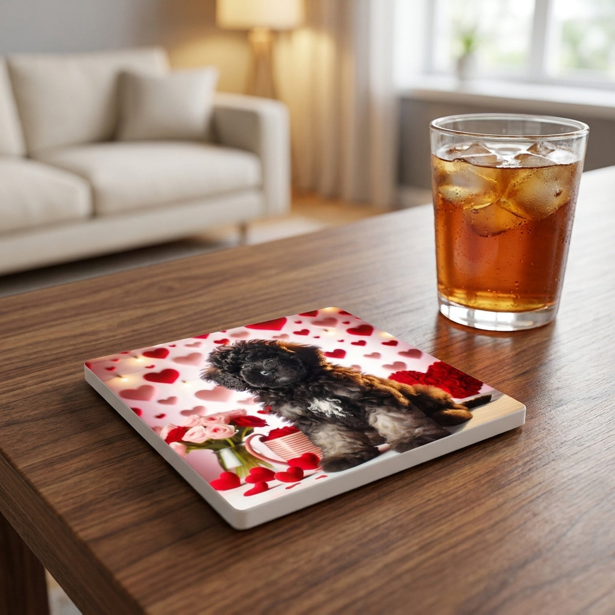 Poodle ceramic coasters set of 4, lifestyle