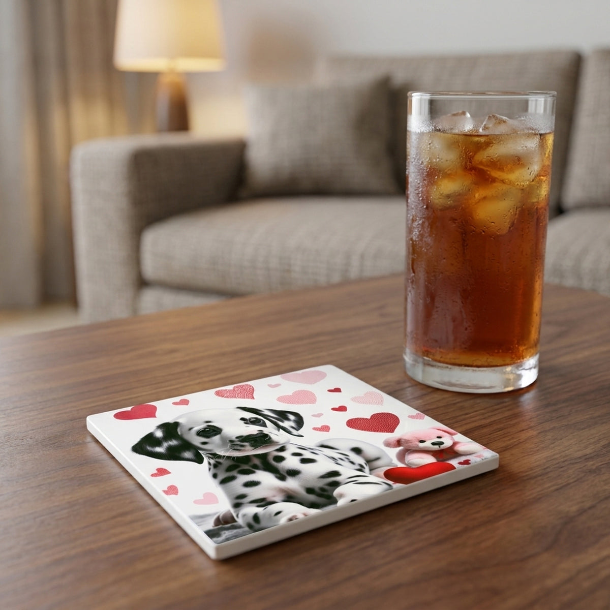 Dalmatian ceramic coasters set of 4, lifestyle