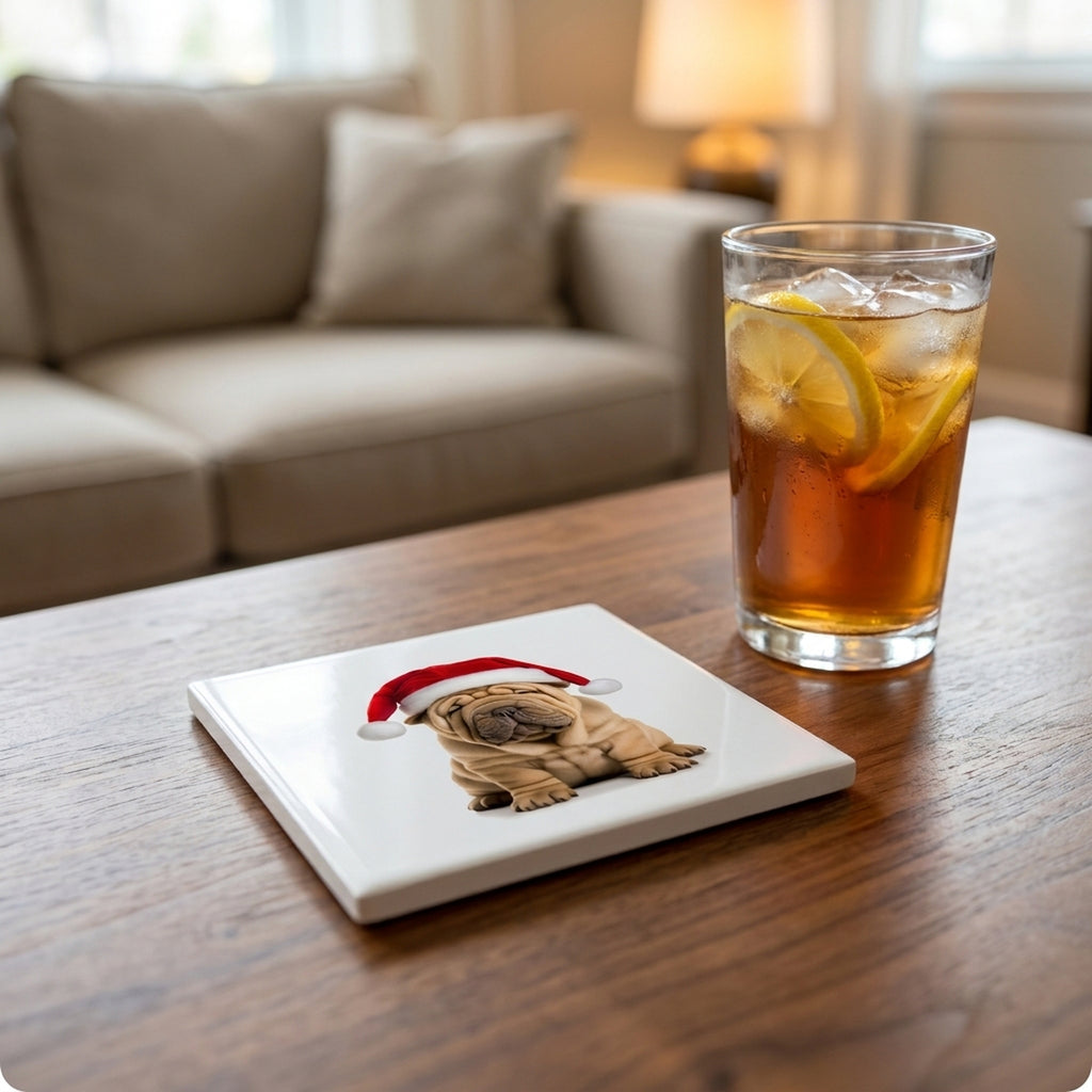 Chinese Shar-Pei ceramic coasters set of 4, lifestyle