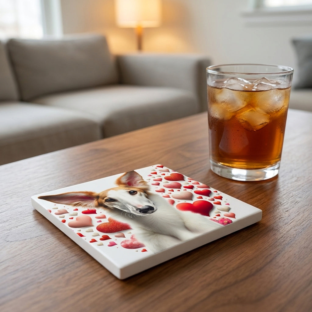 Borzoi ceramic coasters set of 4, lifestyle