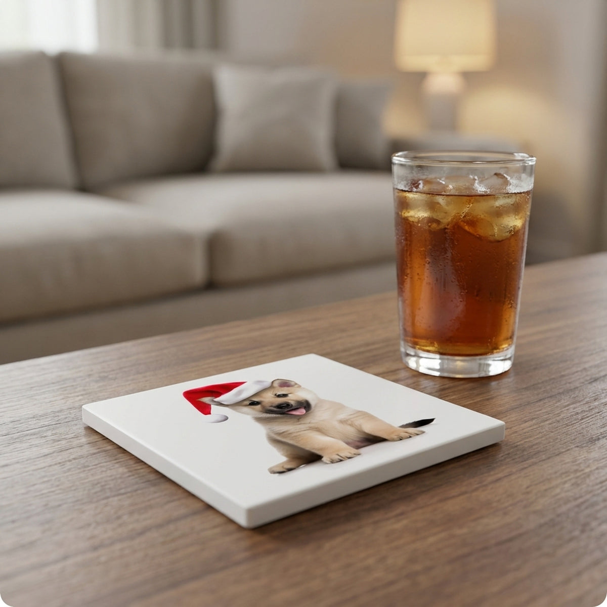 Norwegian Buhund Puppy ceramic coasters set of 4, lifestyle