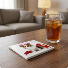 Papillon Puppy ceramic coasters set of 4, lifestyle