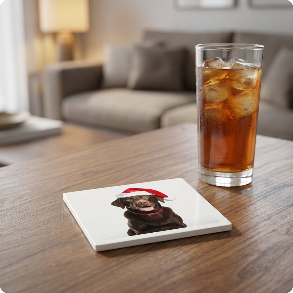 Labrador Retriever ceramic coasters set of 4, lifestyle
