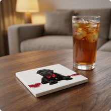 Black Russian Terrier Puppy ceramic coasters set of 4, lifestyle