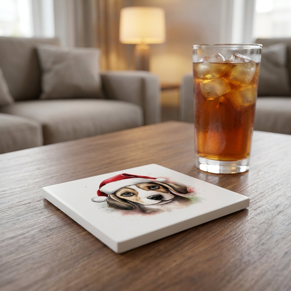 Beagle Puppy Drawing ceramic coasters set of 4, lifestyle