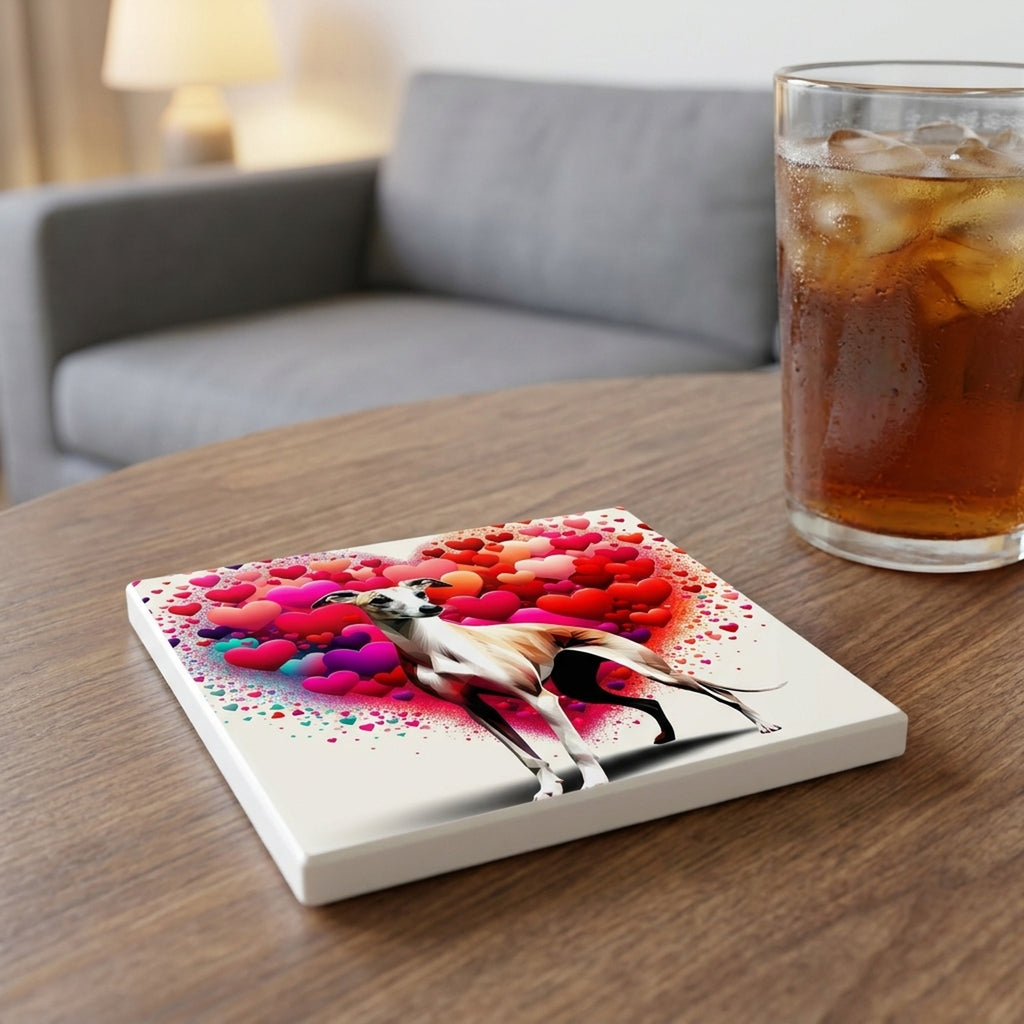 Whippet ceramic coasters set of 4, lifestyle