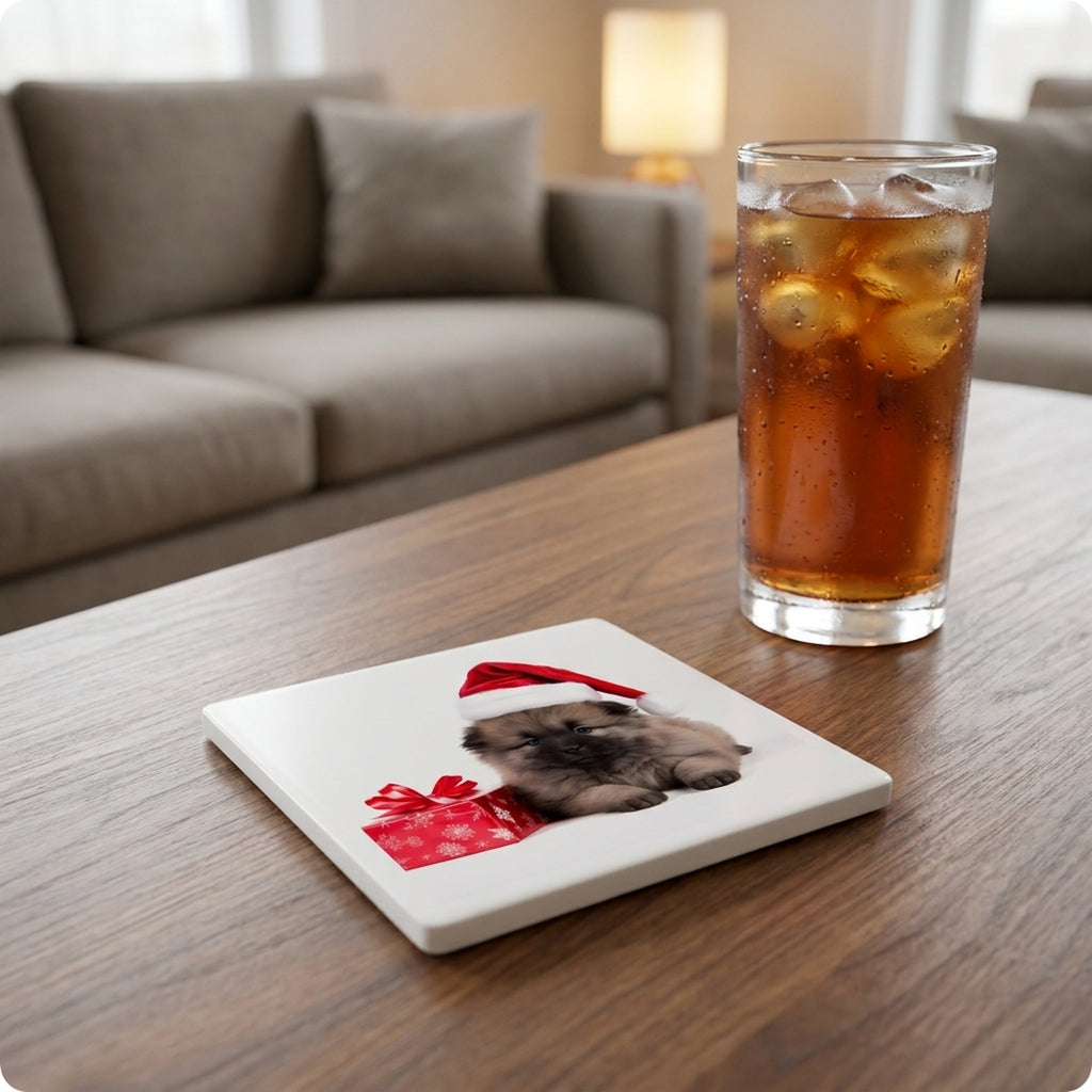 Keeshonden Puppy ceramic coasters set of 4, lifestyle
