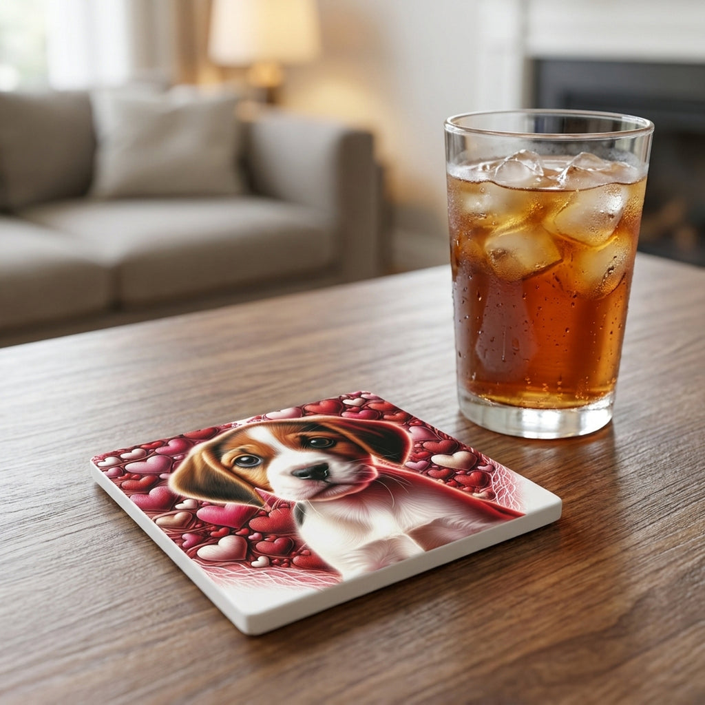 Beagle ceramic coasters set of 4, lifestyle