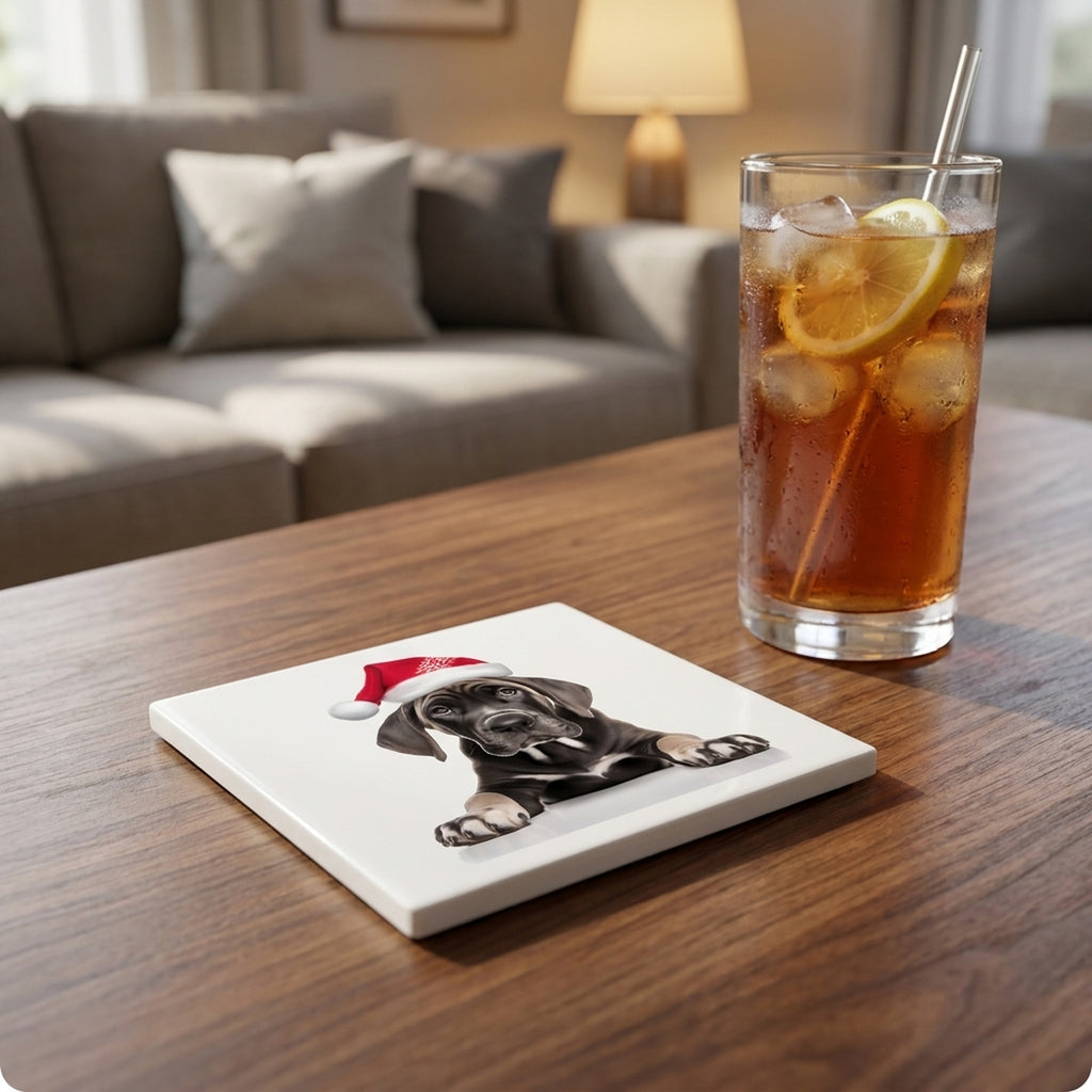 Great Dane Puppy ceramic coasters set of 4, lifestyle