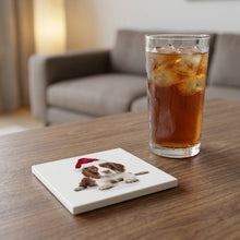 Irish Red and White Setter Puppy ceramic coasters set of 4, lifestyle