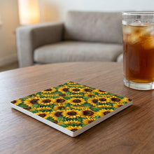Sunflower Field ceramic coasters set of 4, lifestyle