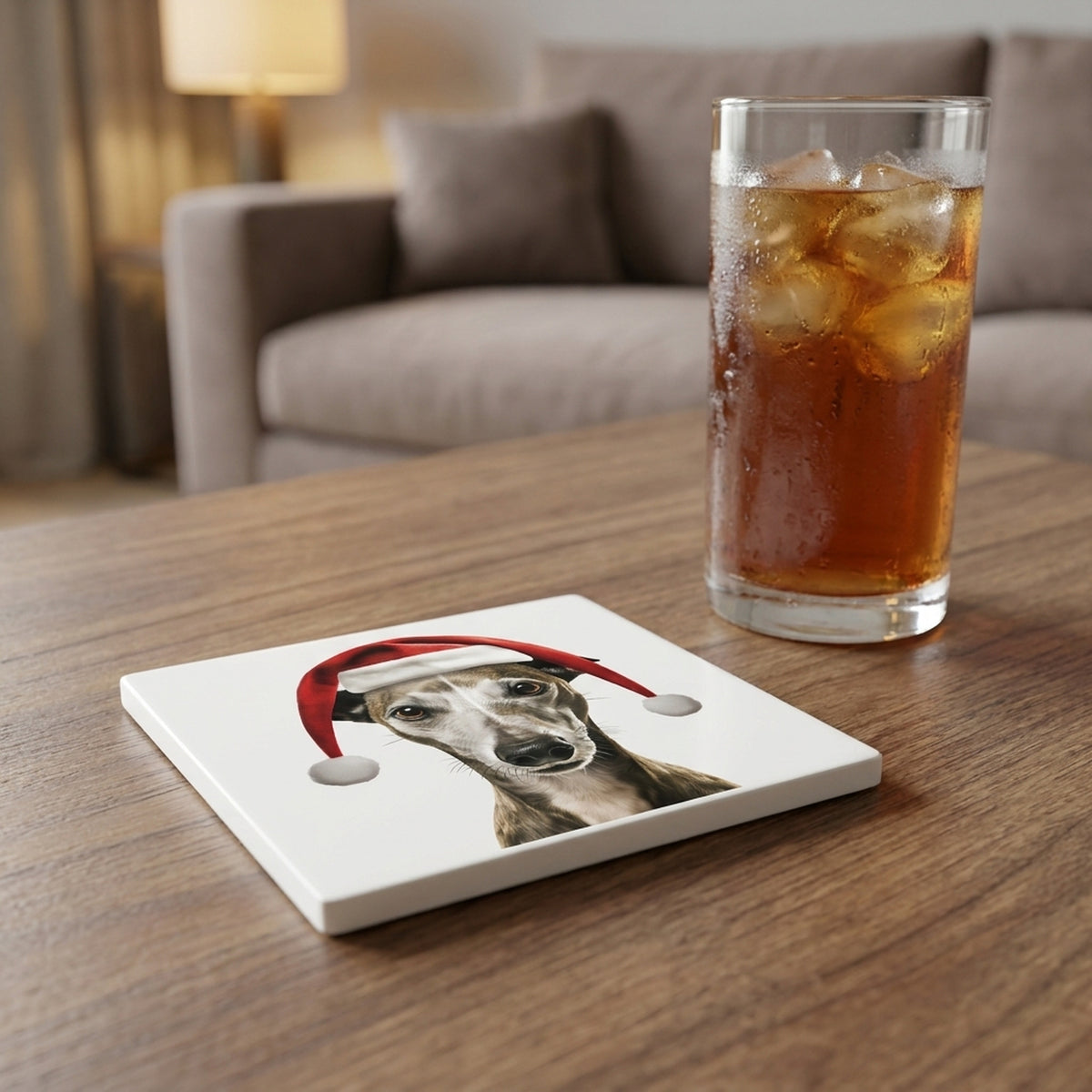 Whippet ceramic coasters set of 4, lifestyle