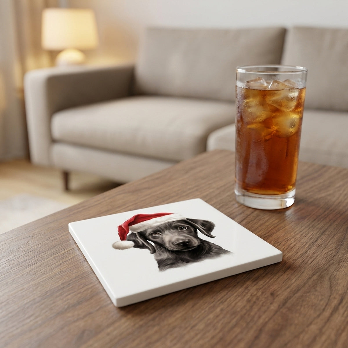 Sloughi Puppy Drawing ceramic coasters set of 4, lifestyle