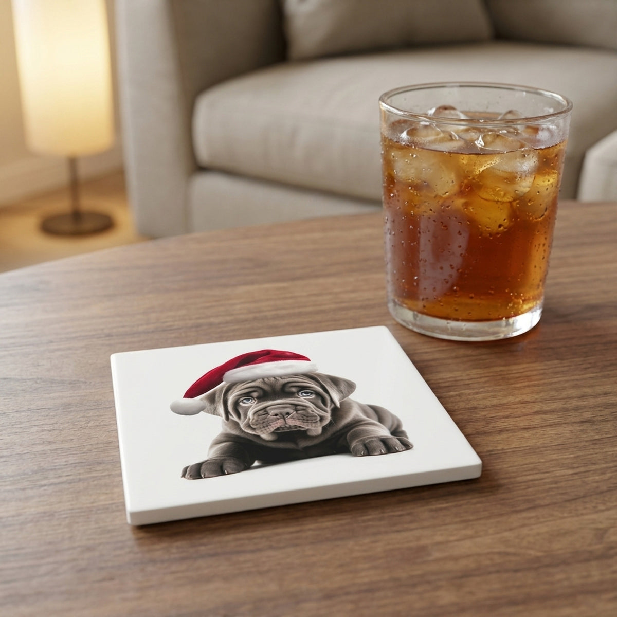 Neapolitan Mastiff Puppy ceramic coasters set of 4, lifestyle