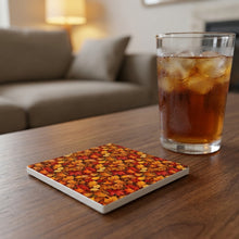 Autumn Leaves ceramic coasters set of 4, lifestyle
