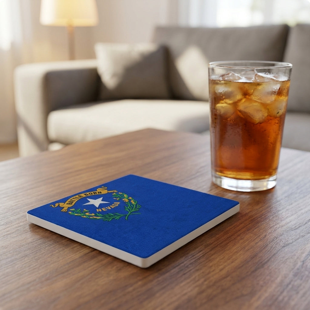 Nevada State Flag ceramic coasters set of 4, lifestyle