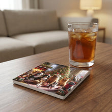 Cozy Holiday Pets ceramic coasters set of 4, lifestyle