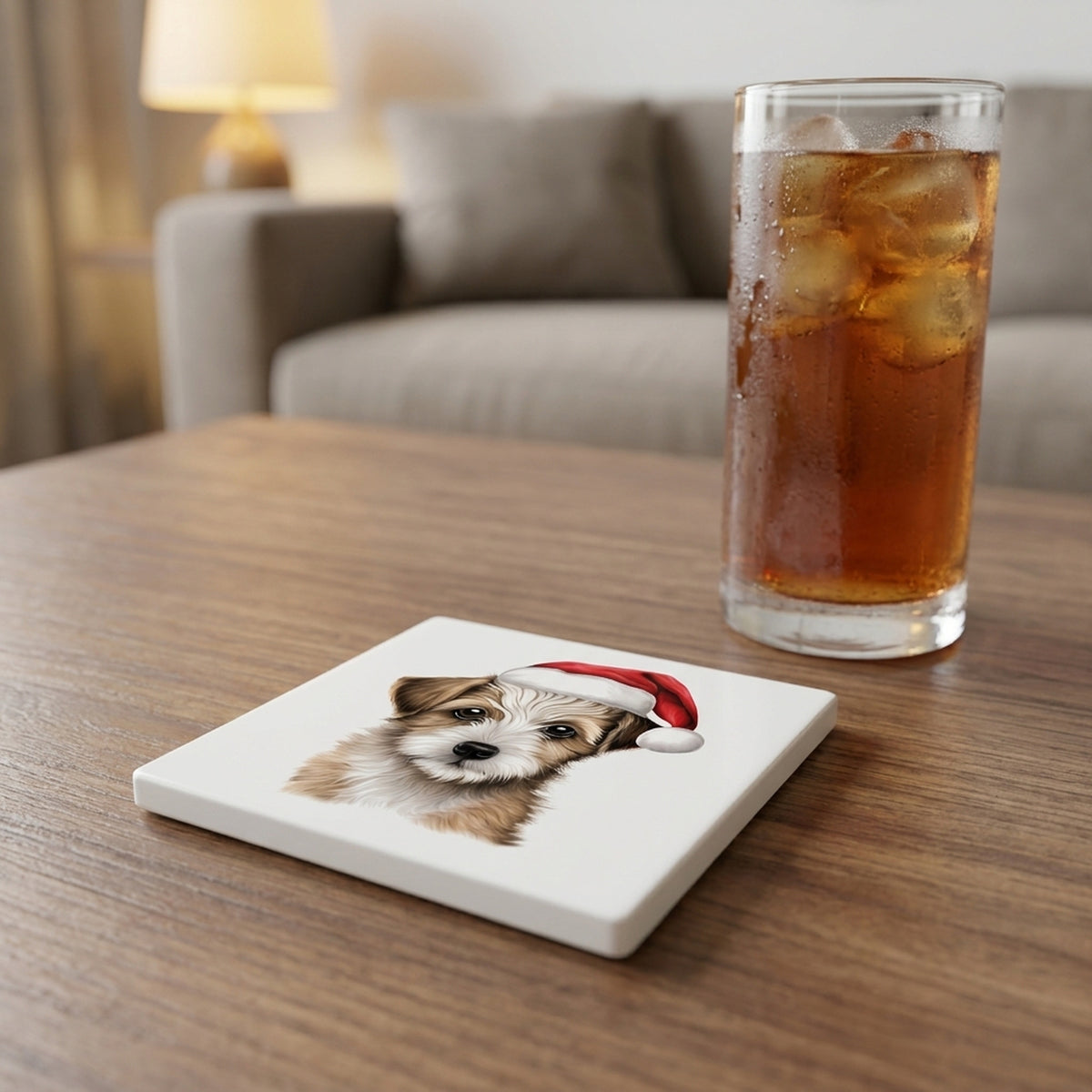 American Hairless Terrier Puppy Drawing ceramic coasters set of 4, lifestyle