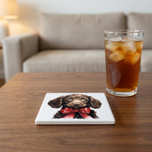 American Water Spaniel Puppy Drawing ceramic coasters set of 4, lifestyle