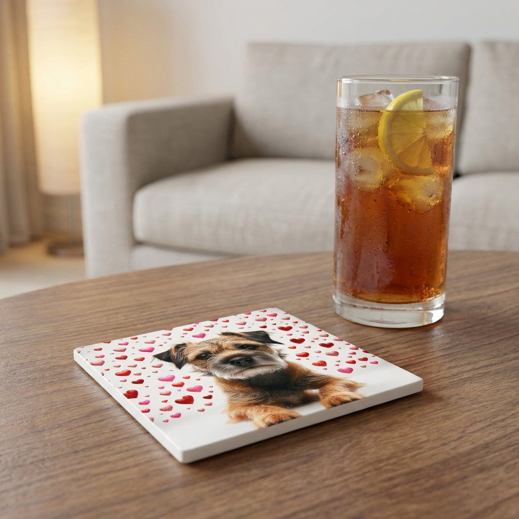 Border Terrier ceramic coasters set of 4, lifestyle