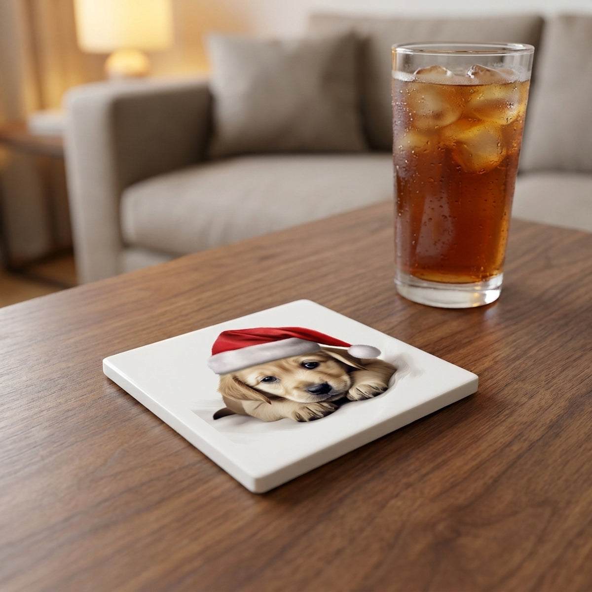 Pulik Puppy ceramic coasters set of 4, lifestyle