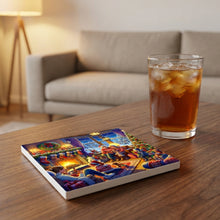 Cozy Christmas Hearth ceramic coasters set of 4, lifestyle