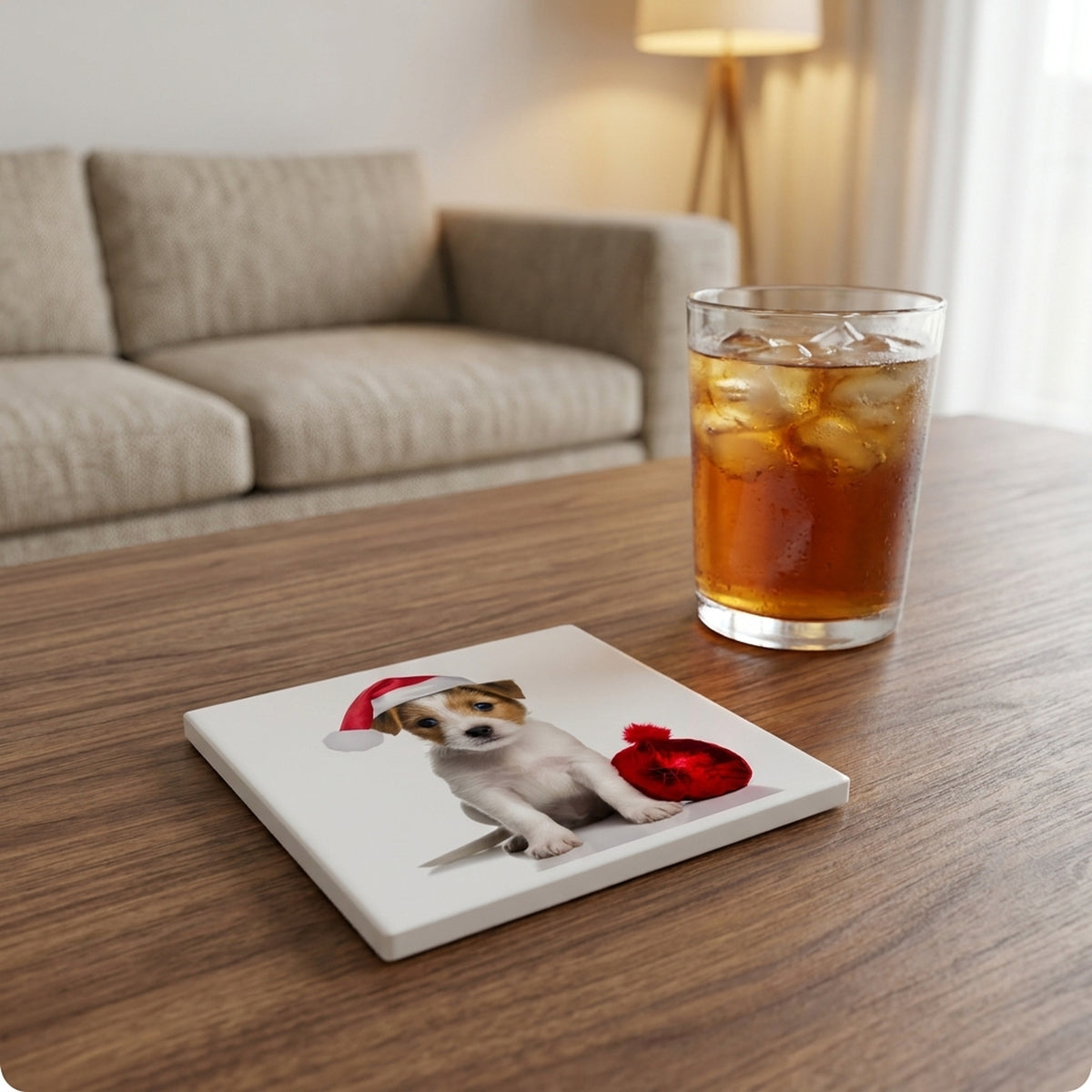 Parson Russell Terrier Puppy ceramic coasters set of 4, lifestyle