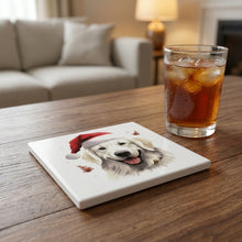 Great Pyrenees ceramic coasters set of 4, lifestyle