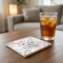 Wildflower Meadow ceramic coasters set of 4, lifestyle