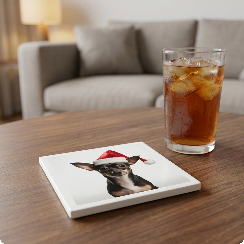 Rat Terrier ceramic coasters set of 4, lifestyle