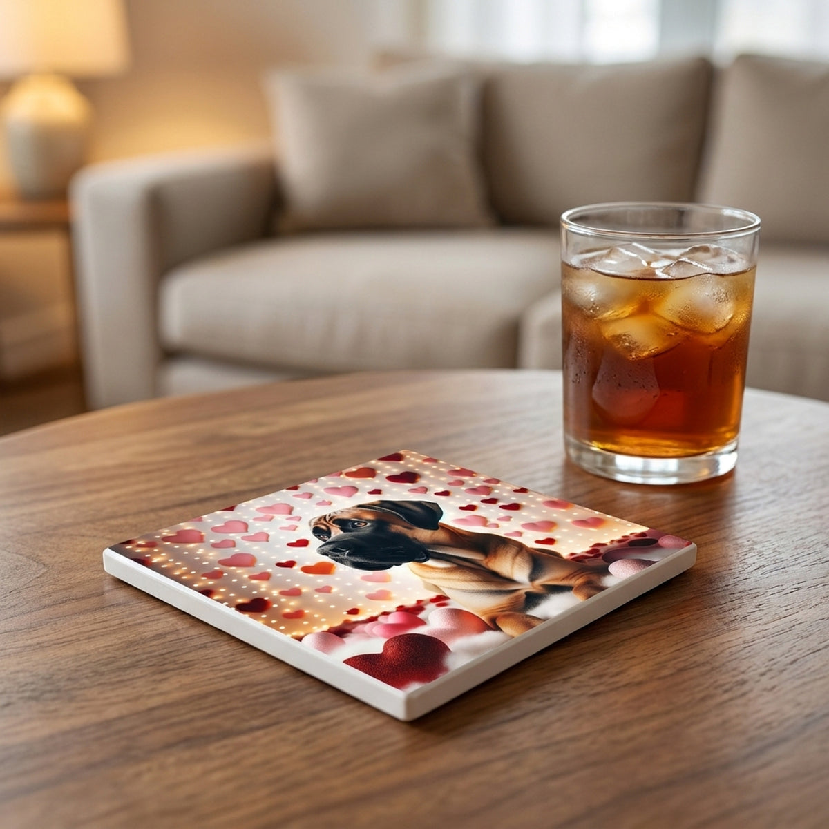 Great Dane ceramic coasters set of 4, lifestyle