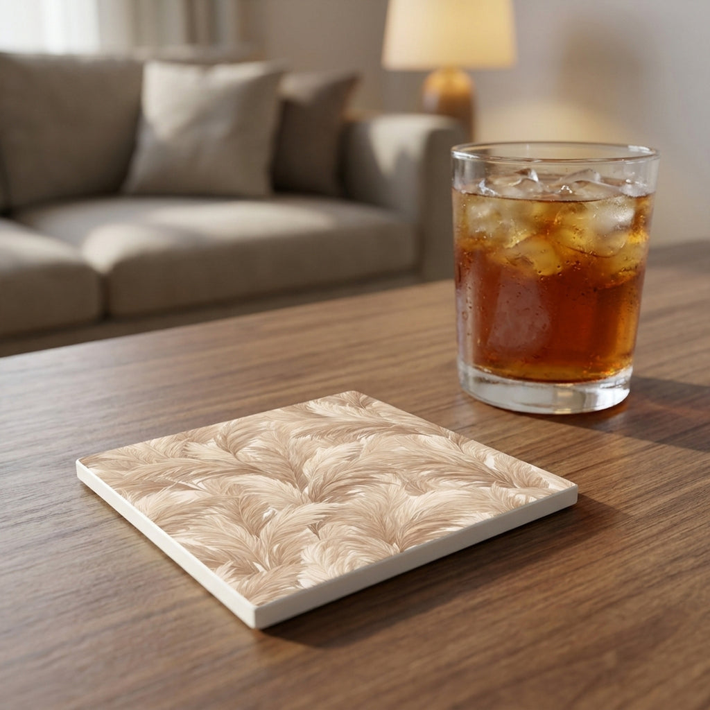 Boho Pampas ceramic coasters set of 4, lifestyle