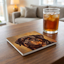 Rottweiler Portrait ceramic coasters set of 4, lifestyle