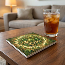 Shamrock St Patricks ceramic coasters set of 4, lifestyle