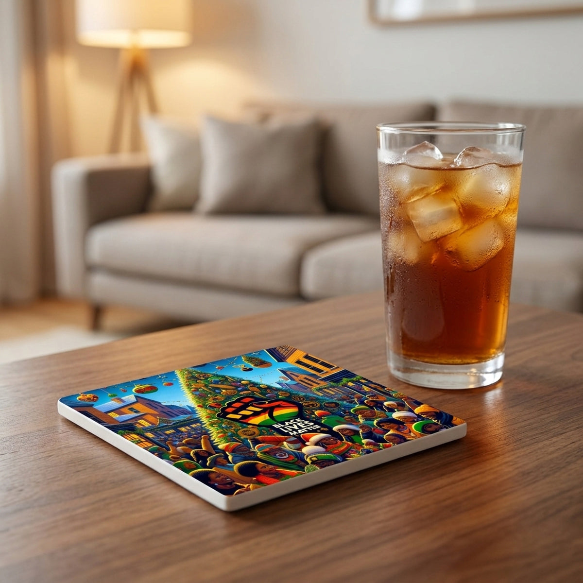 Holiday Unity Celebration ceramic coasters set of 4, lifestyle