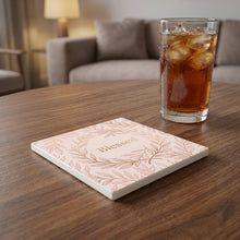 Blessed Script ceramic coasters set of 4, lifestyle
