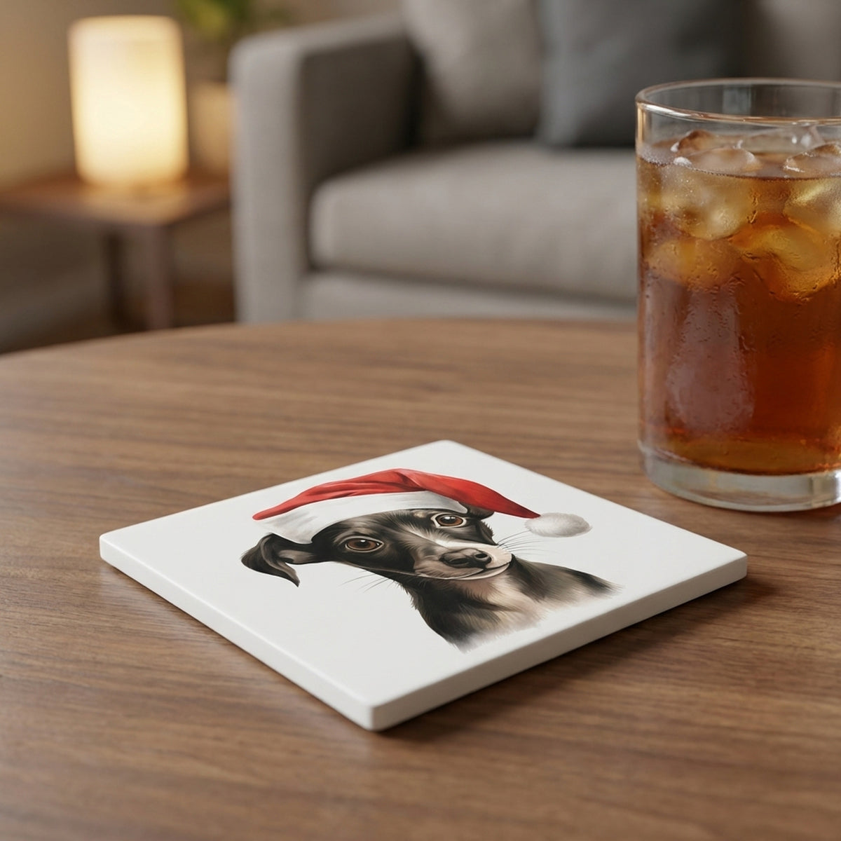 Italian Greyhound Puppy Drawing ceramic coasters set of 4, lifestyle