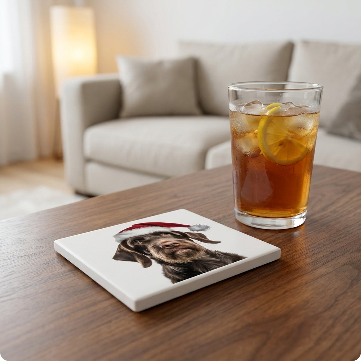 German Wirehaired Pointer ceramic coasters set of 4, lifestyle