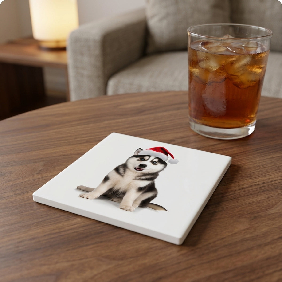 Siberian Husky ceramic coasters set of 4, lifestyle