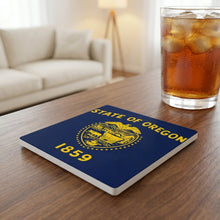 Oregon State Flag ceramic coasters set of 4, lifestyle