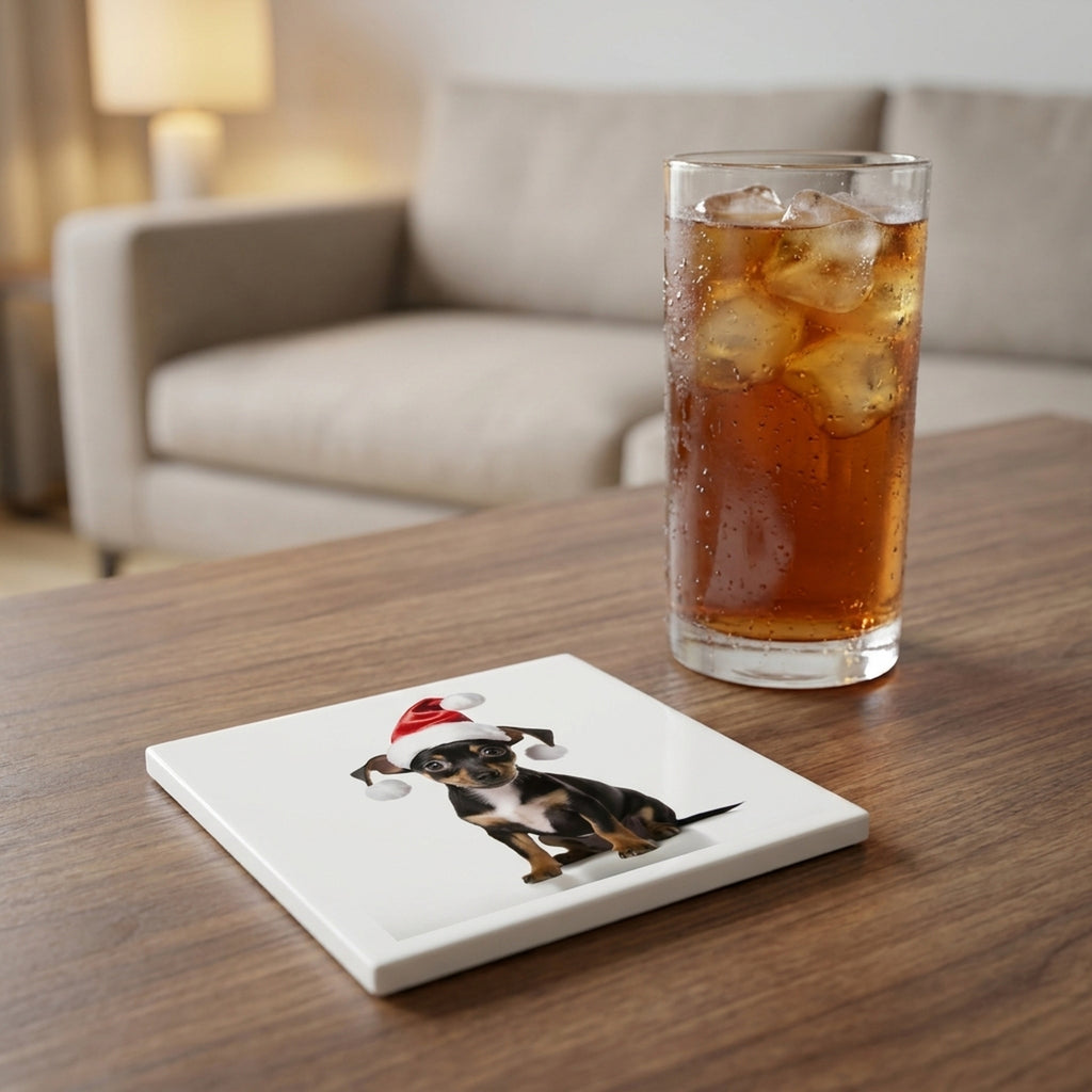 Rat Terrier Puppy ceramic coasters set of 4, lifestyle