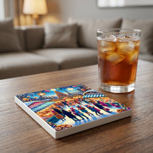 Festive Holiday Market ceramic coasters set of 4, lifestyle