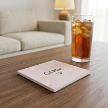 Cat Mom Heart Paw ceramic coasters set of 4, lifestyle