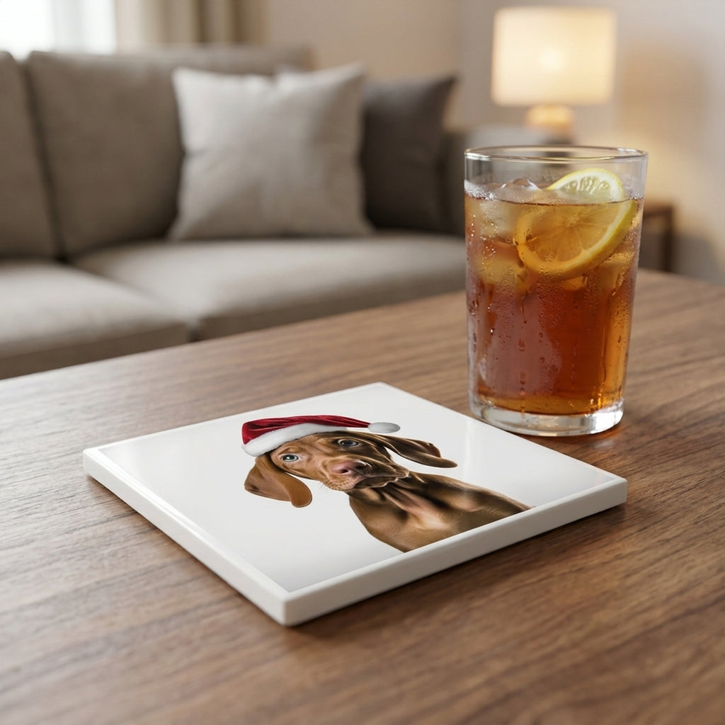 Vizsla Puppy ceramic coasters set of 4, lifestyle