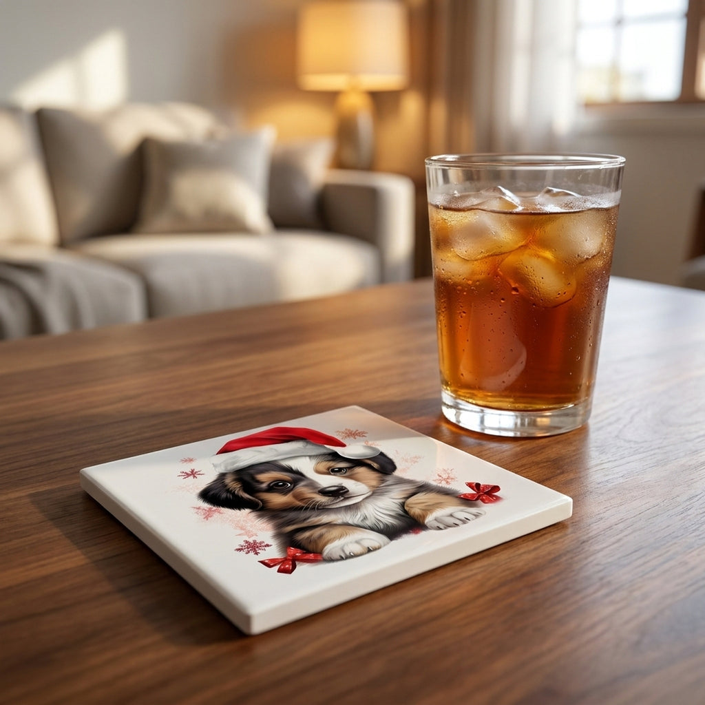 Pulik Puppy Drawing ceramic coasters set of 4, lifestyle