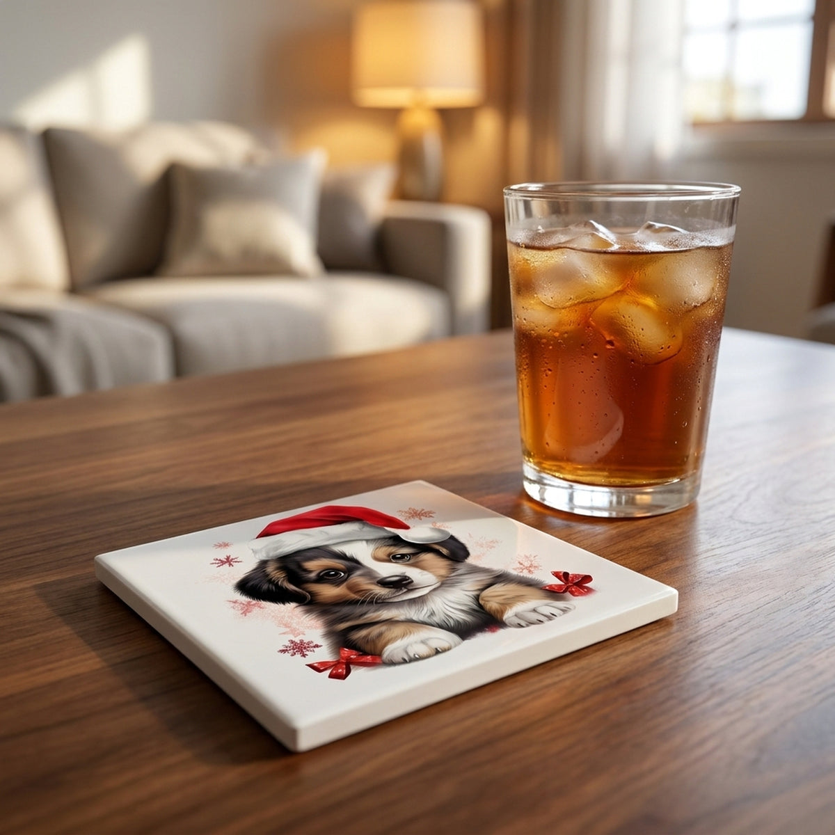 Pulik Puppy Drawing ceramic coasters set of 4, lifestyle