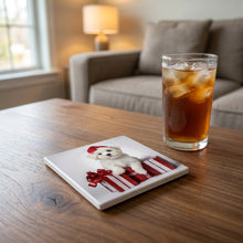 Coton de Tulear Puppy ceramic coasters set of 4, lifestyle